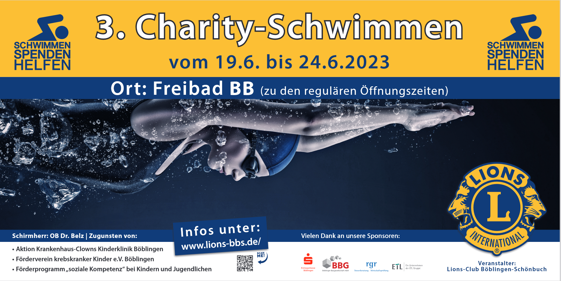„Schwimmen, Spenden, Helfen“ ist wieder eine Woche das Motto des Dritten Charity-Schwimmens im Böblinger Freibad, organisiert vom Lions Club Böblingen-Schönbuch.